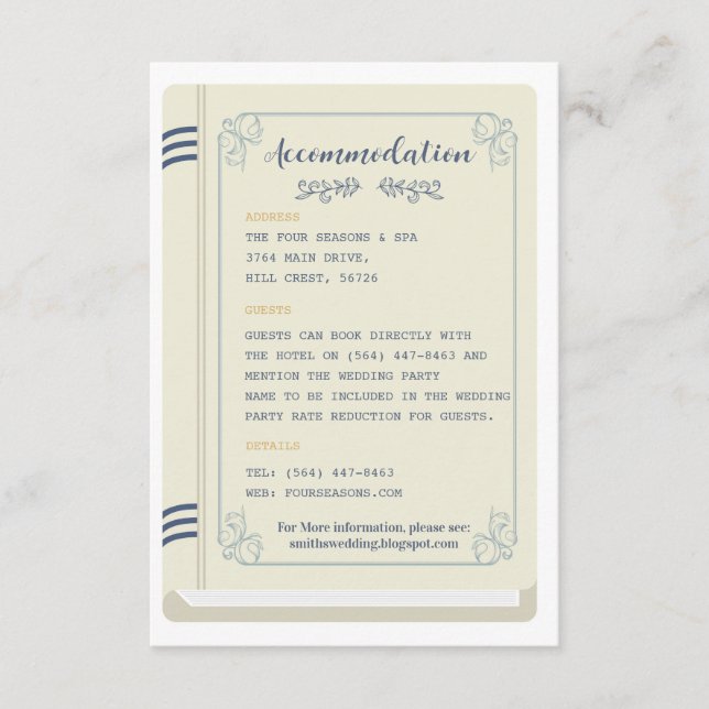 Cartão De Informações Biblioteca Casamento Livros Alojamento História de (Frente)