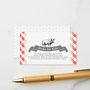 Cartão De Informações Bibs & Ribs Rustic Vermelho Xadrez Livros para Beb