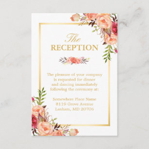 Cartão De Informações Bic Floral Laranja Dourada da recepção de casament