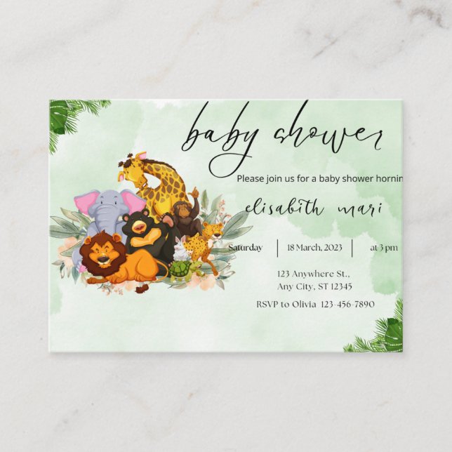 Cartão De Informações bichinhos de chá de fraldas (Frente)