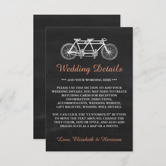 Cartão De Informações Bicicleta Tandem Em Detalhe De Casamento De Chalkb (Frente/Verso)