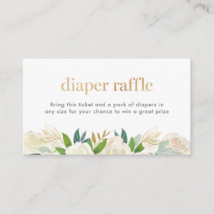 Cartão De Informações Bilhete branco e Fralda floral de ouro Raffle