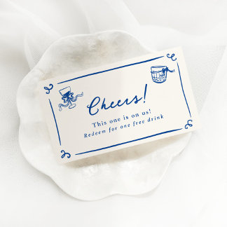 Cartão De Informações Bilhete de Bebida Azul-Naval Desenhado à Mão Capri