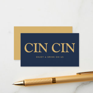 Cartão De Informações Bilhete de Bebida Grátis "Chin chin" Fonte em Negr