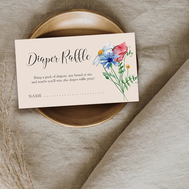 Cartão De Informações Bilhete de Chá de fraldas de Flor Selvagem Raffle (Diaper Raffle ticket for baby shower or gender reveal from my Wildflower Charm collection)