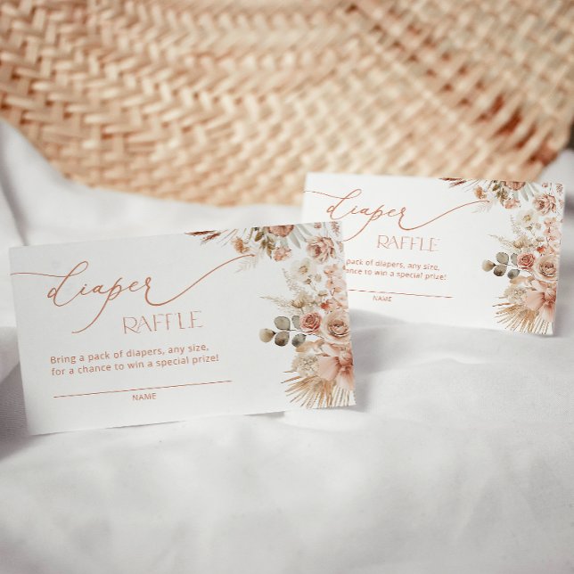 Cartão De Informações Bilhete de Chá de fraldas de Grass Boho Pampas Raf (Criador carregado)