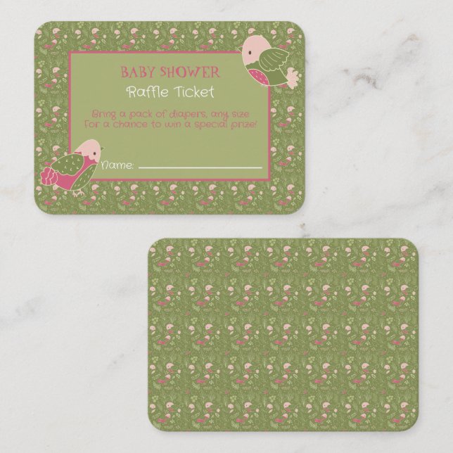 Cartão De Informações Bilhete de Chá de fraldas de Raffle, de Aves Verme (Frente/Verso)