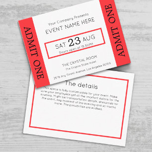 Cartão De Informações Bilhete de Evento da Empresa Concerto Admitir Um C