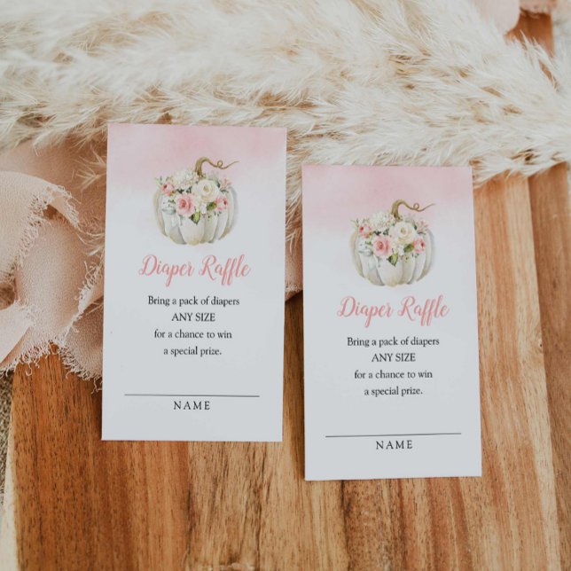 Cartão De Informações Bilhete de Fralda de Abóbora Rosa (Elegant Girl Pumpkin Diaper Raffle Ticket)