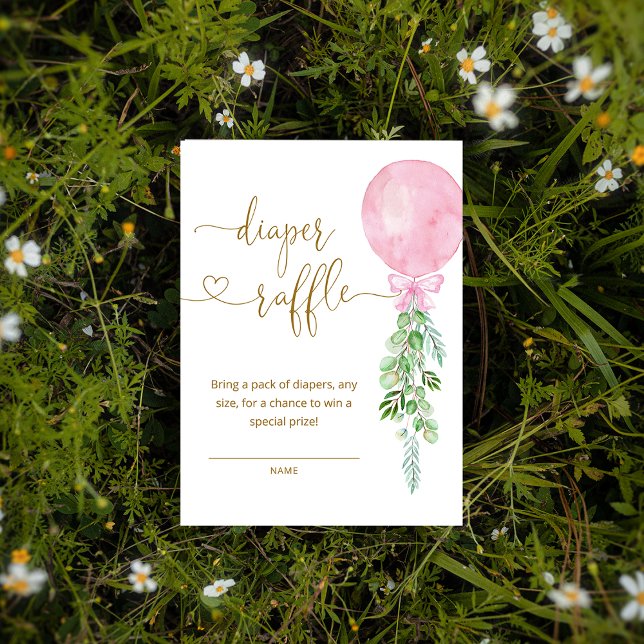 Cartão De Informações Bilhete de Fralda de Balão Rosa Elegante (Criador carregado)