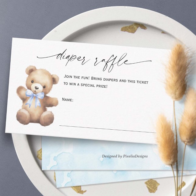 Cartão De Informações Bilhete de Fralda de Carneiro de Carneiro Bonito (Blue We Can Bearly Wait, Teddy Bear Gender Neutral baby Shower Diaper Raffle Cards)