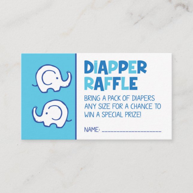 Cartão De Informações Bilhete de Fralda de Elefante Azul Raffle (Frente)