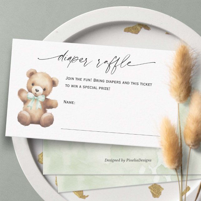 Cartão De Informações Bilhete de Fralda do Urso Neutro de Gênero (Sage Green We Can Bearly Wait, Teddy Bear Gender Neutral baby Shower Diaper raffle TIcket Cards)