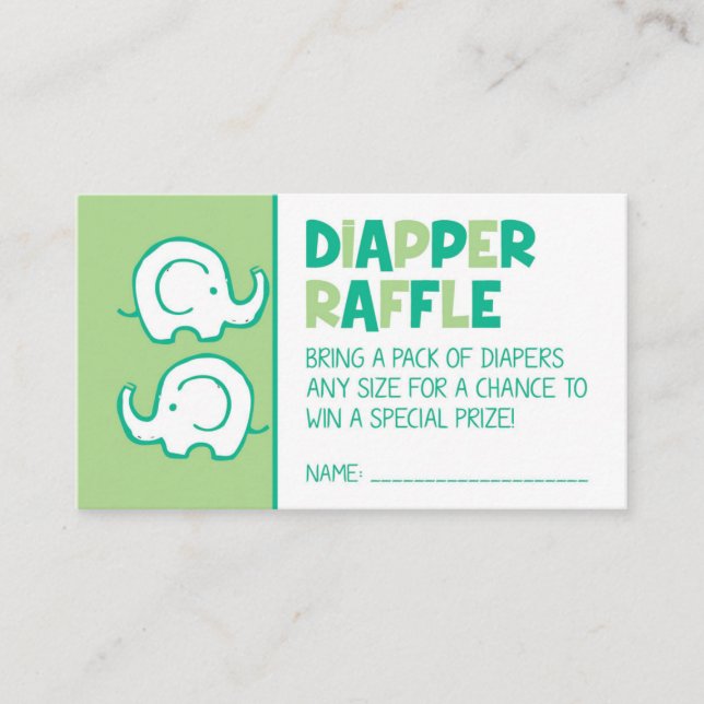 Cartão De Informações Bilhete de Fralda Elefante Verde Raffle (Frente)