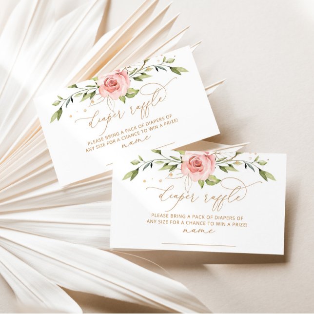 Cartão De Informações Bilhete de fralda floral com pincel Dourado (Criador carregado)