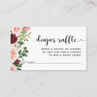 Cartão De Informações Bilhete de Fralda Floral de Blush Burgundy