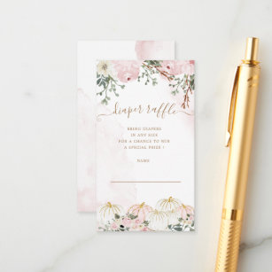 Cartão De Informações bilhete de fralda floral elegante de abóbora rosa