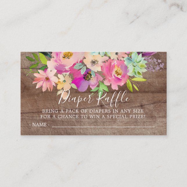 Cartão De Informações Bilhete de Fralda Floral Rustic Raffle (Frente)