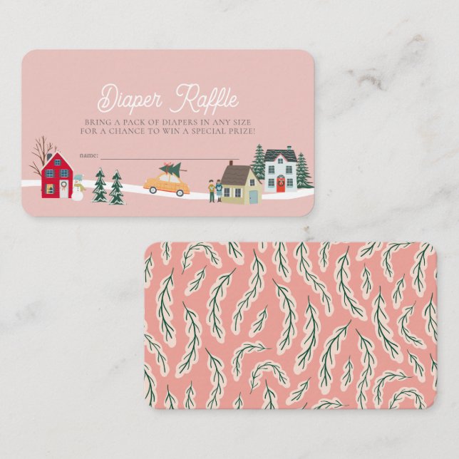 Cartão De Informações Bilhete de Fralda Rosa/Cidade de Férias (Frente/Verso)