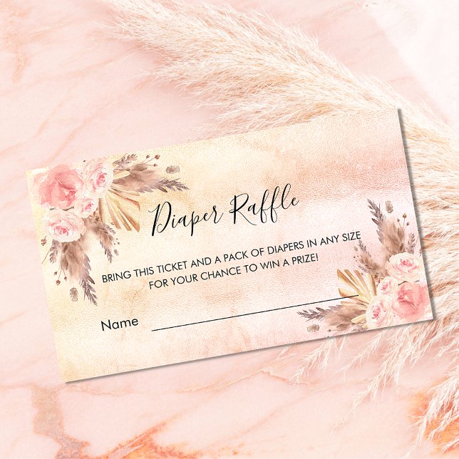 Cartão De Informações Bilhete de fralda rosa dourado pampas chá de frald (Criador carregado)