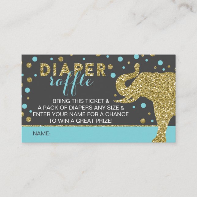 Cartão De Informações Bilhete de Fralda Safari Raffle, Aqua, Faux Glitte (Frente)