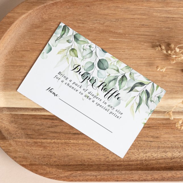 Cartão De Informações Bilhete de Fralda Verde Eucalyptus com Aquarela (Criador carregado)