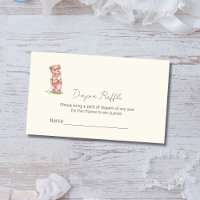 Bilhete de rifa de fralda com ursinho cor-de-rosa 