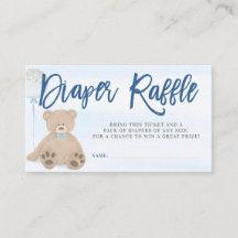 Bilhete de rifa de fralda de urso de pelúcia azul 