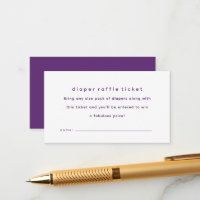 Bilhete de rifa de fralda simples roxo para chá de
