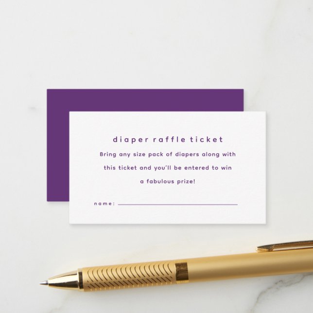 Cartão De Informações Bilhete de rifa de fralda simples roxo para chá de (Frente/Verso In Situ)