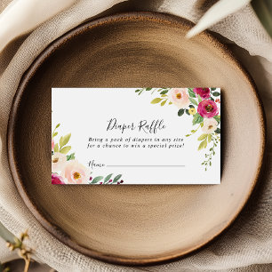 Cartão De Informações Bilhete de Rifa de Fraldas Floral Rosa Verde