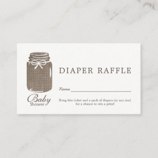 Cartão De Informações Bilhete Rustic Burlap Mason Jar Baby Fralda Raffle