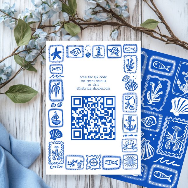 Cartão De Informações Bilhetes de Amor do Mar Moderno para Chá de Panela (LoveNotes from Sea Modern CUSTOM QR Bridal Shower Enclosure Card
)