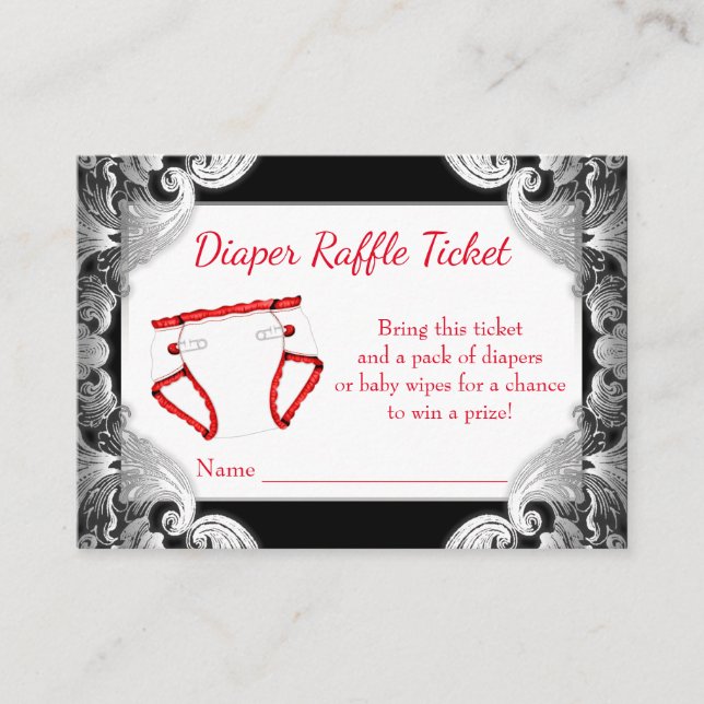 Cartão De Informações Bilhetes de Fralda de Prata Negra Vermelha (Frente)
