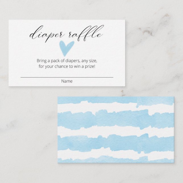 Cartão De Informações Bilhetes de rifa de fraldas em aquarela azul moder (Frente/Verso)