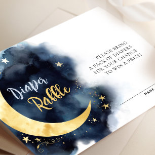 Cartão De Informações Bilhetes de Rifa de Fraldas Lua Estrelas Aquarela 