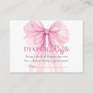 Cartão De Informações Bilhetes de Rifas de Fraldas com Laço Rosa Elegant