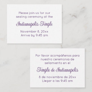 Cartão De Informações Bilingual Purple Script Temple Sealing Invitation