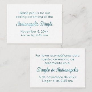 Cartão De Informações Bilingual Teal Script Temple Sealing Invitation