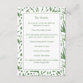 Cartão De Informações Biologia Elegante Clássica no Casamento Verde de S