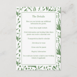 Cartão De Informações Biologia Elegante Clássica no Casamento Verde de S