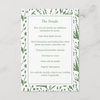 Cartão De Informações Biologia Elegante Clássica no Casamento Verde de S