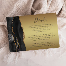 Cartão De Informações Black Agate Gold Ombre Script Wedding Details