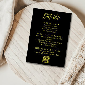 Cartão De Informações Black and Gold Wedding Details Enclosure Card