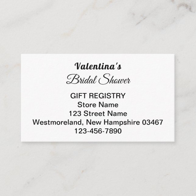 Cartão De Informações Black and White Bridal Shower Gift Registry (Frente)