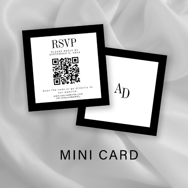 Cartão De Informações Black and white classic elegant QR RSVP wedding (Criador carregado)