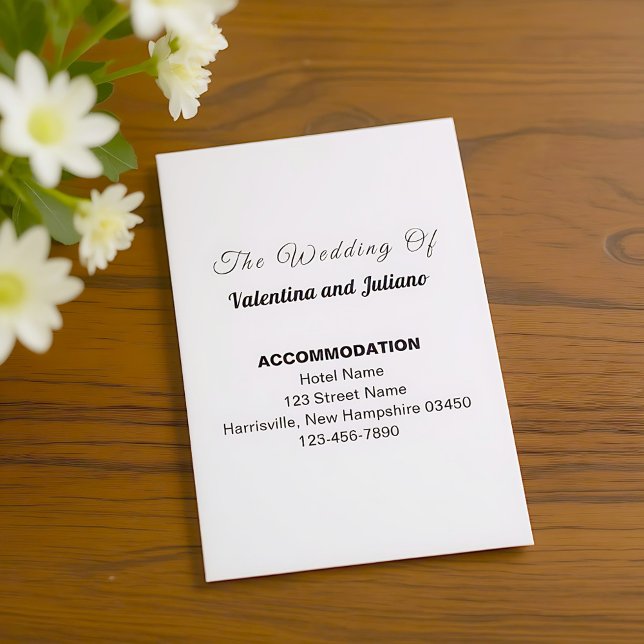 Cartão De Informações Black and White Portrait Wedding Accommodation (Typography style black and white wedding accommodation portrait enclosure card)