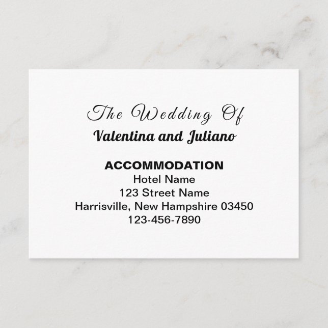 Cartão De Informações Black and White Typography Wedding Accommodation (Frente)