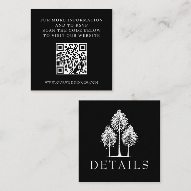 Cartão De Informações Black Aspen Tree Wedding QR (Frente/Verso)