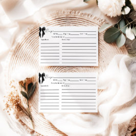 Cartão De Informações Black Bow Bridal Shower Recipe Card